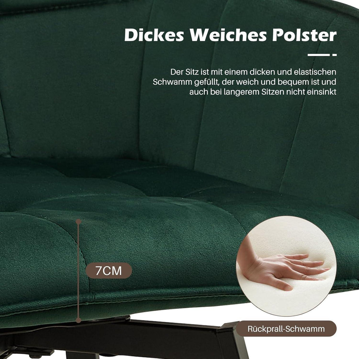 Drehbarer Samt Esszimmerstuhl mit Armlehnen – Grün, 6er Set