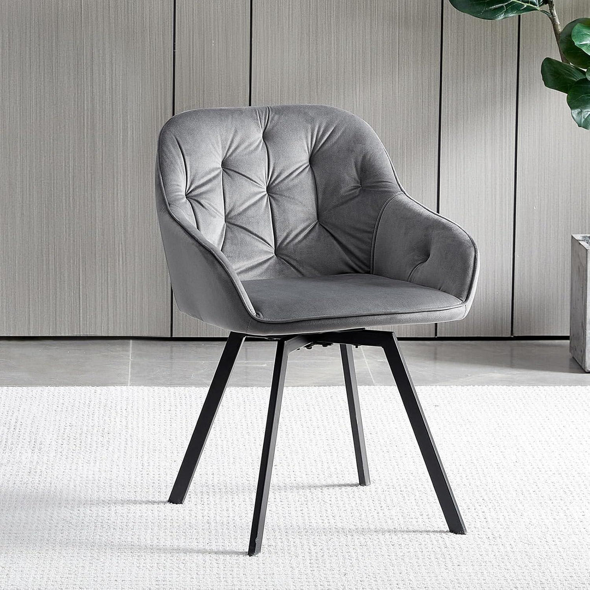 Drehbarer Samt Esszimmerstuhl mit Armlehnen – Grau