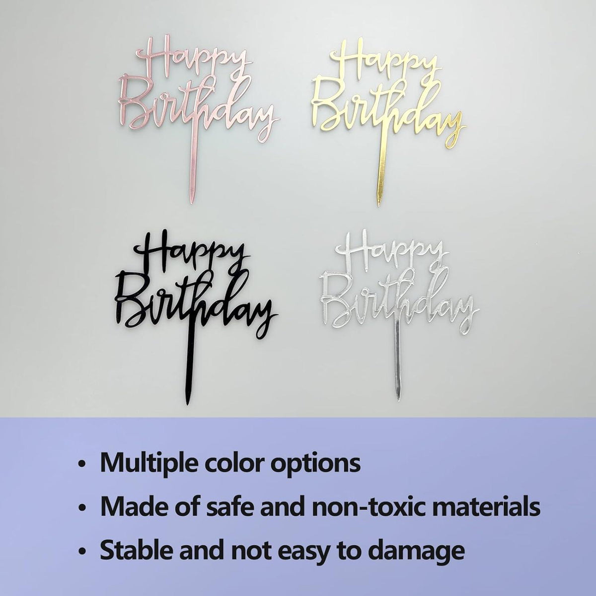 8-teiliges Happy Birthday Acryl Tortendeko Set - Gold Roségold Silber