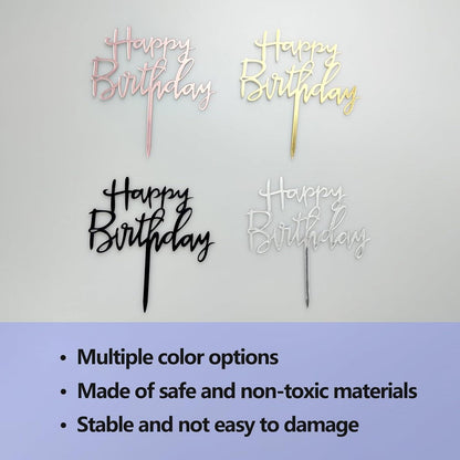8-teiliges Happy Birthday Acryl Tortendeko Set - Gold Roségold Silber