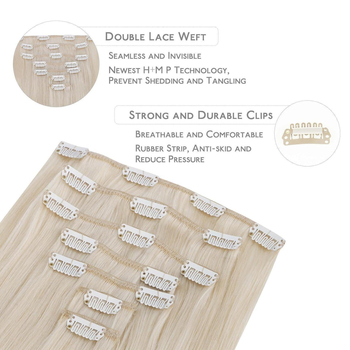 Echthaar Clip-Ins Platinblond 60cm 120g