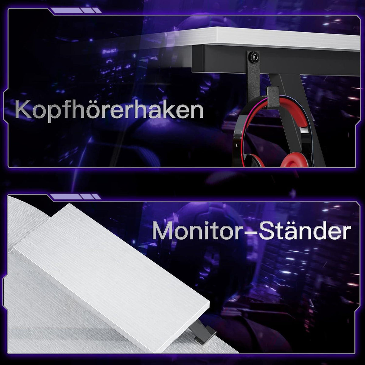 ODK Gaming Schreibtisch L Form mit Monitorständer, Weiß 127 x 127 cm