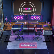 ODK Gaming Tisch L Form mit Monitorständer Vintage Braun