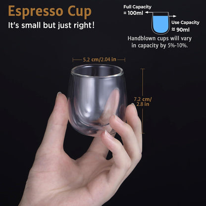 Doppelwandige Espressotassen 100ml (4oz) Glas 6er Set