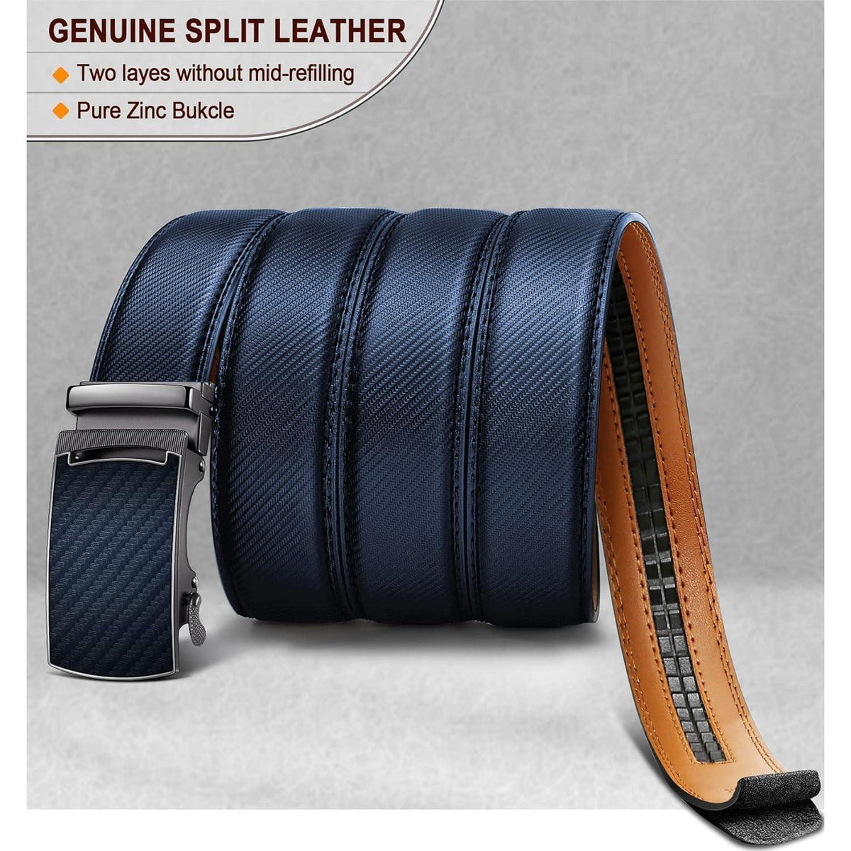 Herren Gürtel mit Automatikschließe, Navy Blau in Lederoptik