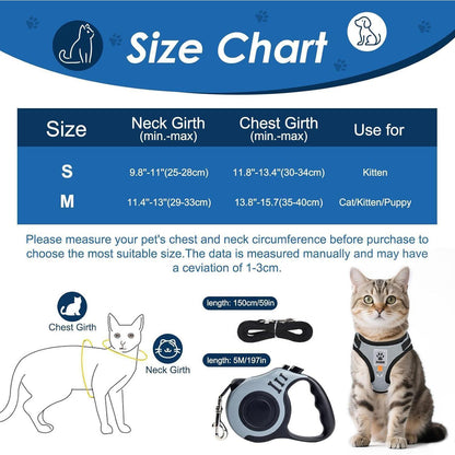 Katzengeschirr mit Leine Ausbruchsicher, Einziehbar, Größe M