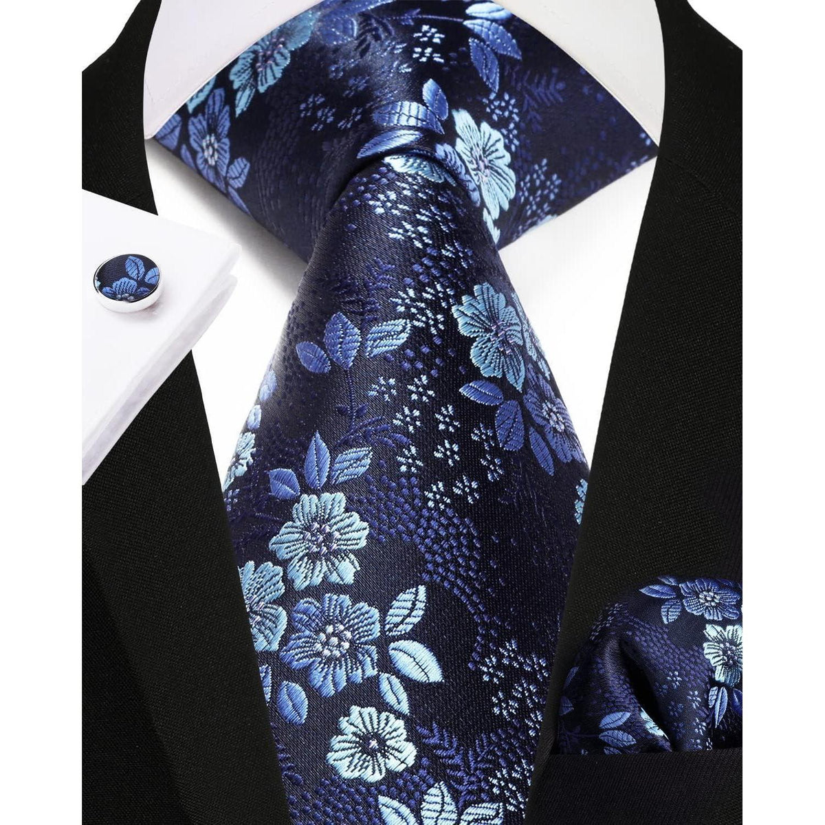 Herren Krawatten-Set Paisley mit Einstecktuch und Manschettenknöpfen