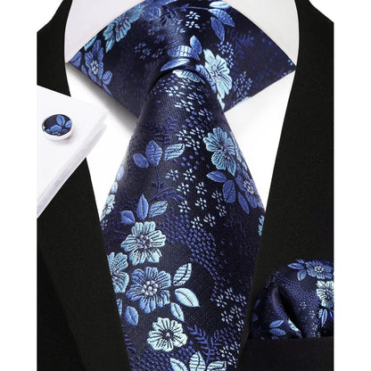 Herren Krawatten-Set Paisley mit Einstecktuch und Manschettenknöpfen