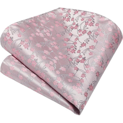 Herren Krawatten-Set Paisley Hell-Pink mit Einstecktuch & Manschettenknöpfen