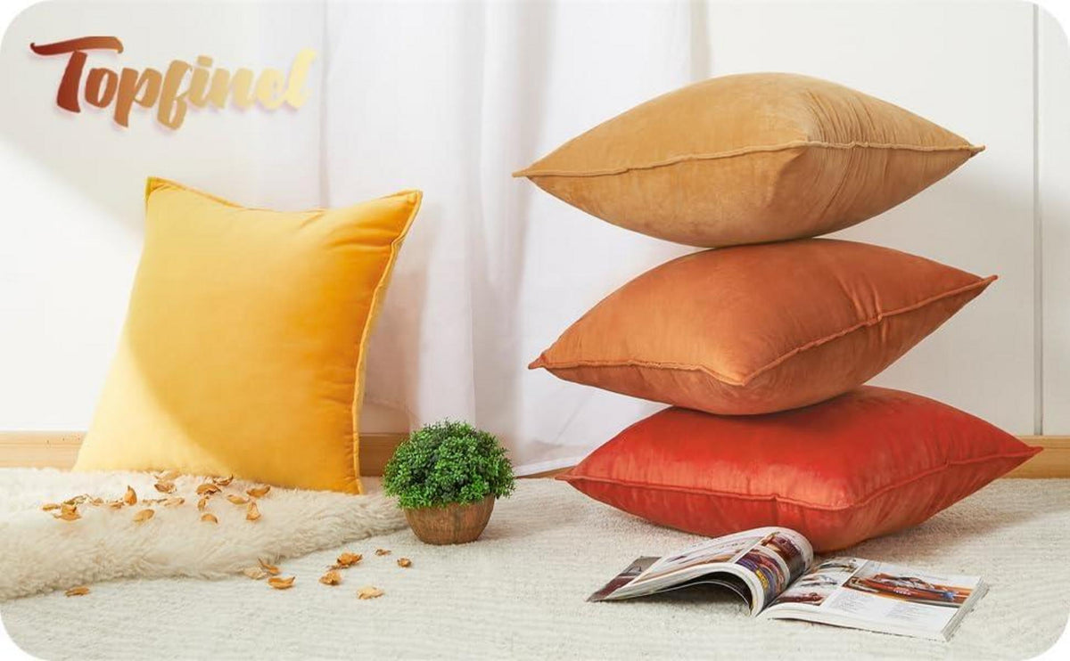 Kissenbezug Samt gelb 45x45 4er Set Herbst Winter deco Sofa Wohnzimmer