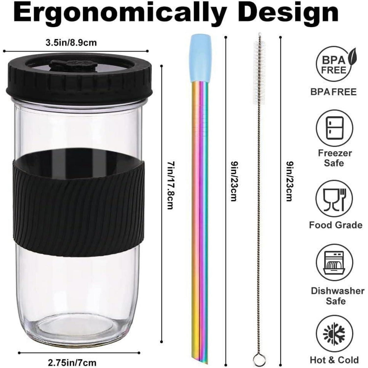 Bubble Tea Becher 730ml 2er Set mit Deckel & Strohhalm, Auslaufsicher