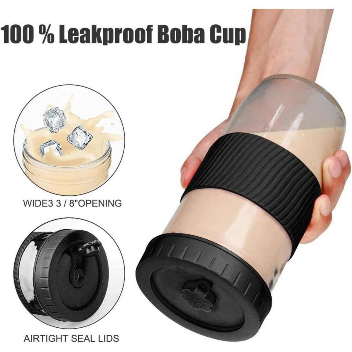 Bubble Tea Becher 730ml 2er Set mit Deckel & Strohhalm, Auslaufsicher