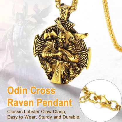 Wikinger Odin Medaille Halskette Edelstahl/18k vergoldet Rund Anhänger