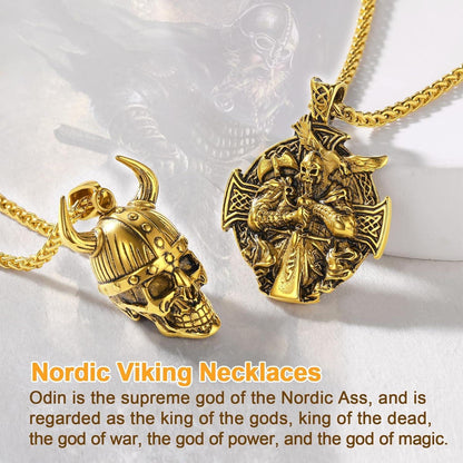 U7 Wikinger Odin Medaille Halskette Edelstahl/18k vergoldet 55+5cm