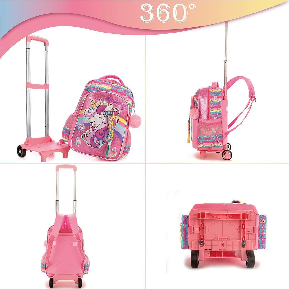 Einhorn Trolley Schulranzen Set für Mädchen mit Lunchbox