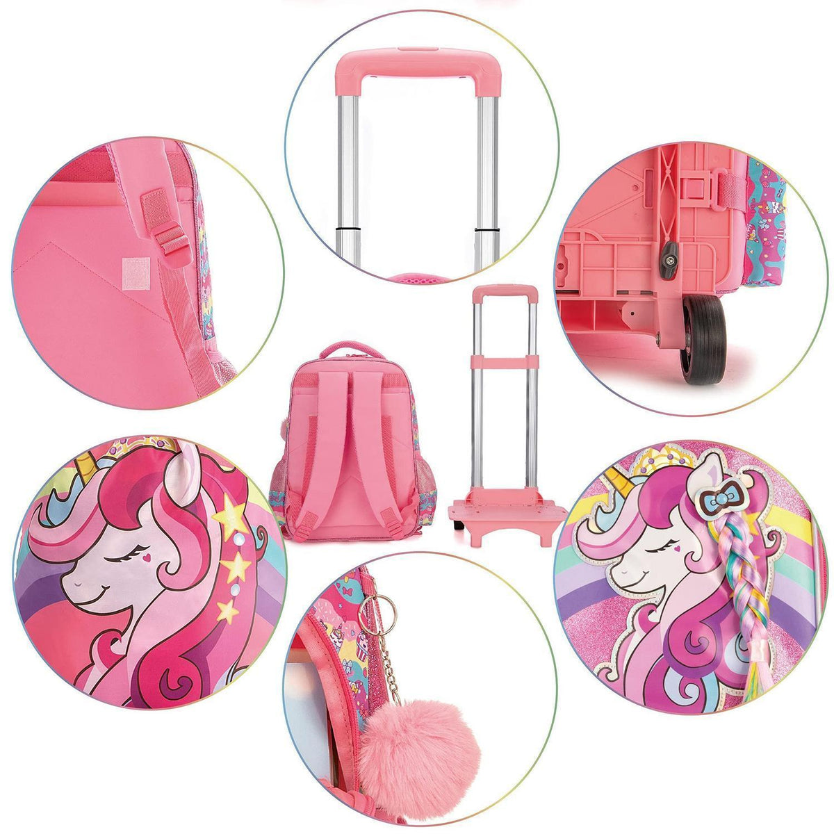 Einhorn Trolley Schulranzen Set für Mädchen mit Lunchbox