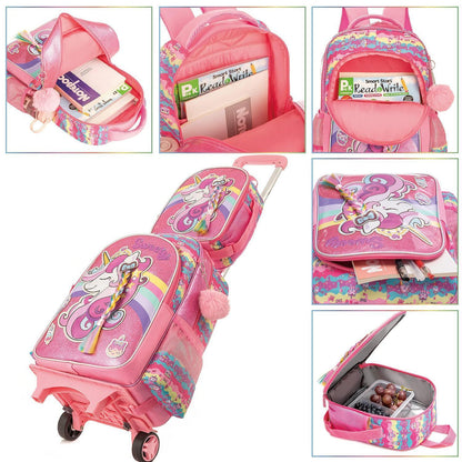 Einhorn Trolley Schulranzen Set für Mädchen mit Lunchbox