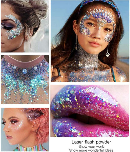 Body Glitter gel set 50ml Mermaid Sequins Chunky Glitter Liquid Kit