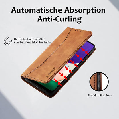 Samsung Galaxy A72 Hülle, Premium Leder mit Ständer, Kartenfach, Braun