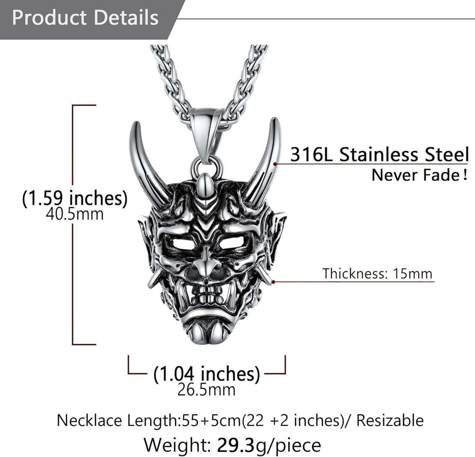 U7 Herren Japanischer Dämon Maske Anhänger Edelstahl Halskette Samurai Punk Schmuck