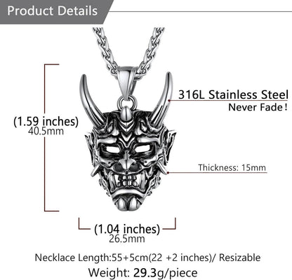 U7 Herren Japanischer Dämon Maske Anhänger Edelstahl Halskette Samurai Punk Schmuck