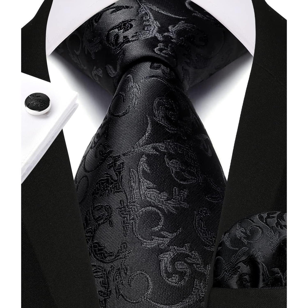 Herren Krawatten Set mit Einstecktuch & Manschettenknöpfen Seide Paisley
