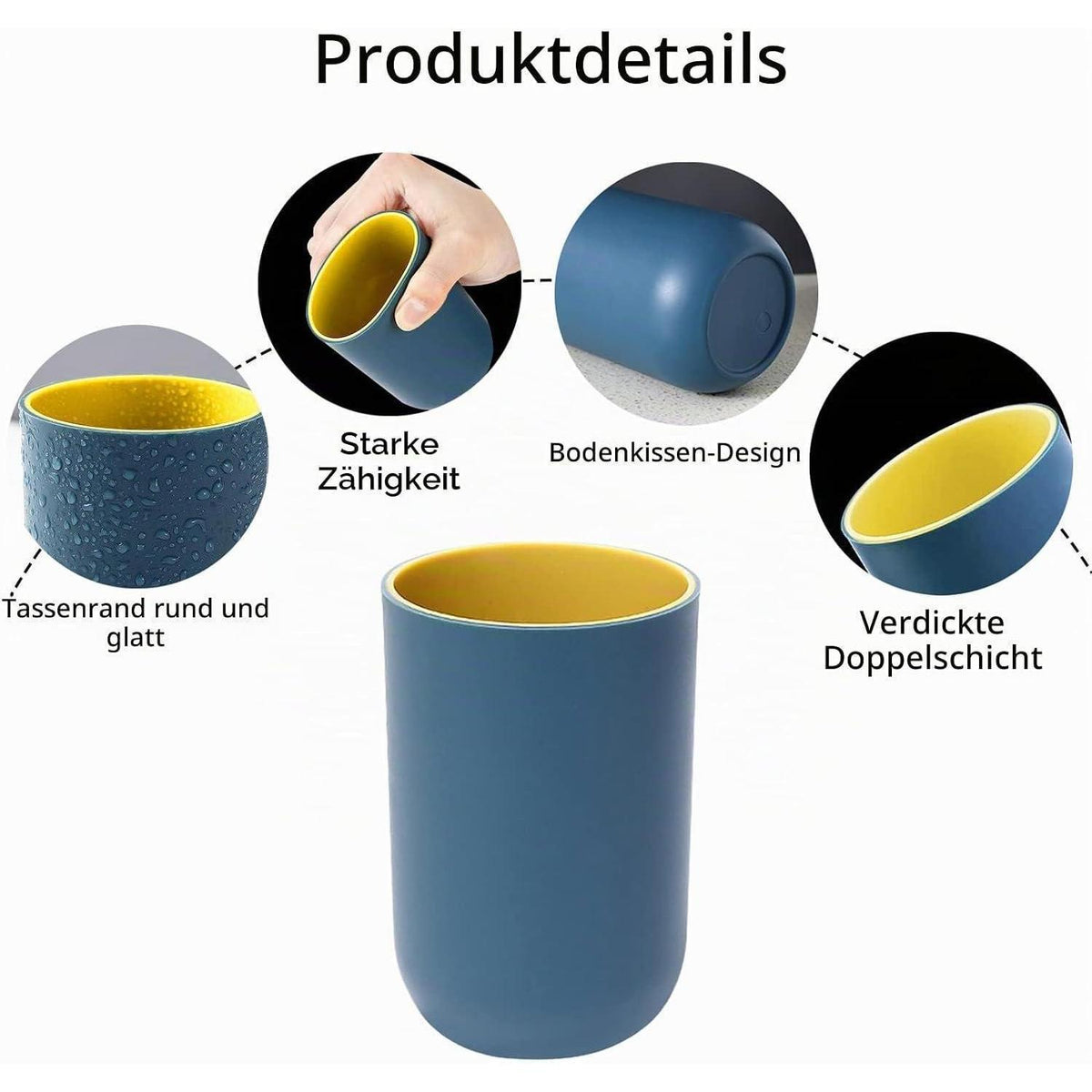4er Set Wiederverwendbare Zahnputzbecher Kunststoff 330ml