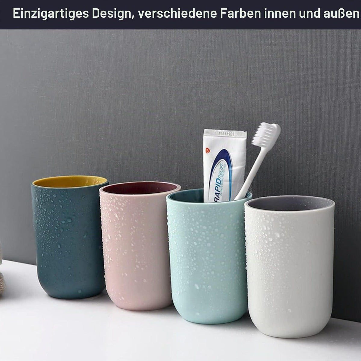 4er Set Wiederverwendbare Zahnputzbecher Kunststoff 330ml