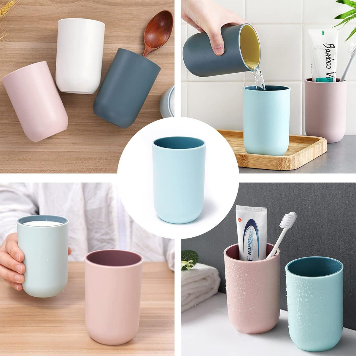 4er Set Wiederverwendbare Zahnputzbecher Kunststoff 330ml