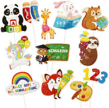 24 Stück Einschulung Cupcake Topper Tiere Wachsmalstift-Stil