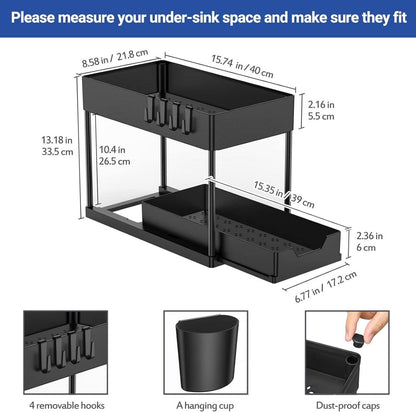 Unter Waschbecken Regal 2 Etagen Schwarz Organizer Küche Arbeitsplatte