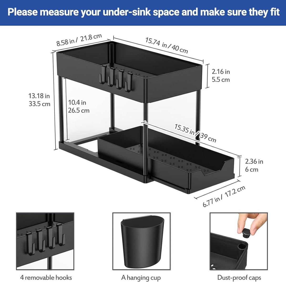 Unter-Waschbecken Regal 2 Etagen Küchen Arbeitsplatte Organizer Schwarz