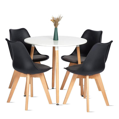 Runder Esstisch Set weiß mit 4 Samtstühlen – Modern & Praktisch
