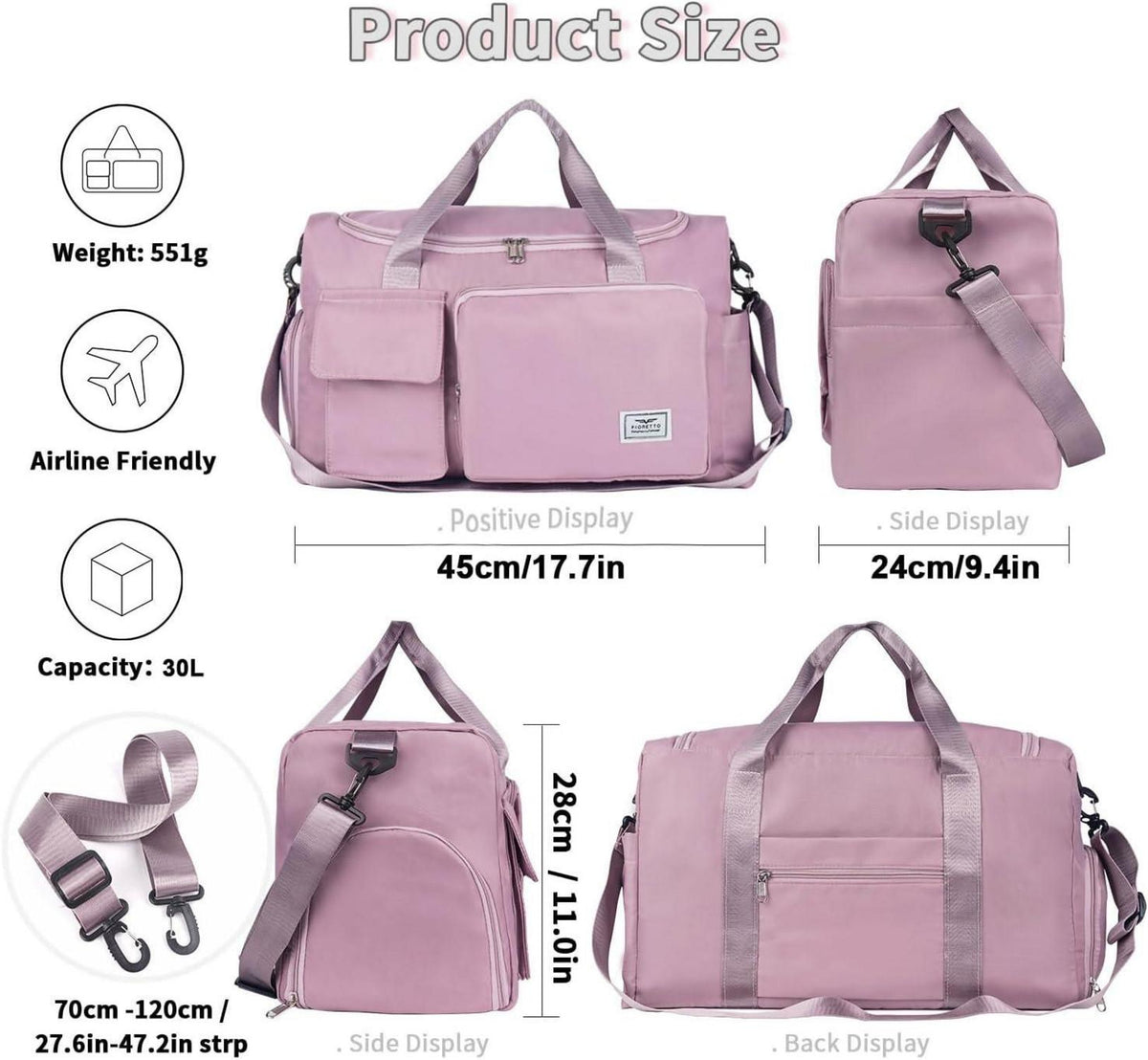 Damen Sporttasche 35L Faltbar Weekender Reisetasche