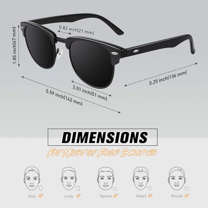 Sonnenbrille Polarisiert UV400 Retro Vintage Halbrahmen Herren Damen