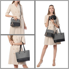 Shopper Set 3-teilig Damen Handtasche Schultertasche Geldbörse Lederoptik Grau-Schwarz
