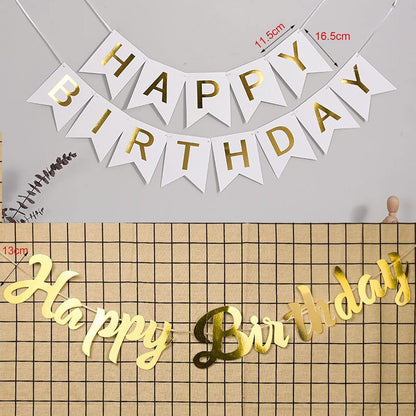 Geburtstagsdeko Happy Birthday Girlande Weiß Gold Party Deko
