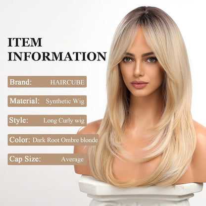 Vorhangfransen Perücke Dunkel Ombre Blond Natur Layered