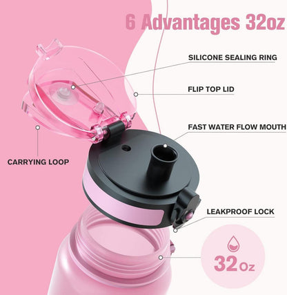 Sahara Sailor Sport Trinkflasche BPA-frei Tritan 1L Rosa Topas 32oz
