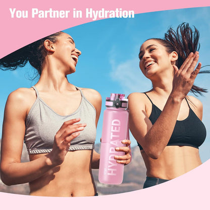 Sport Trinkflasche 1L Auslaufsicher BPA-frei Tritan Rosa für Fahrrad Camping Gym