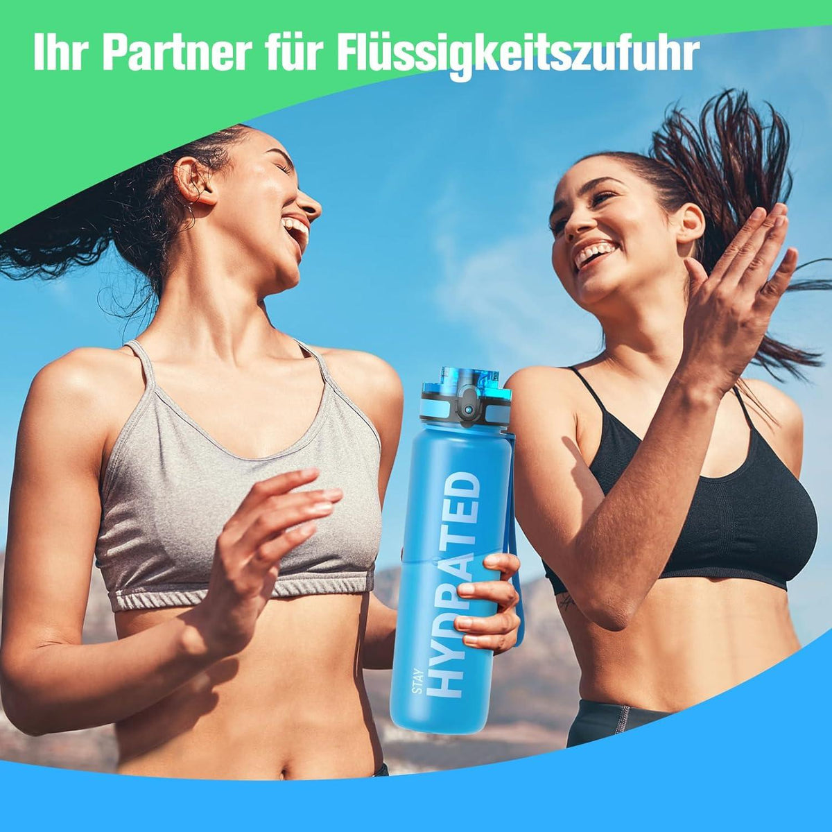 Sport Trinkflasche BPA-frei Tritan 1L Auslaufsicher Blau Yoga Camping Gym