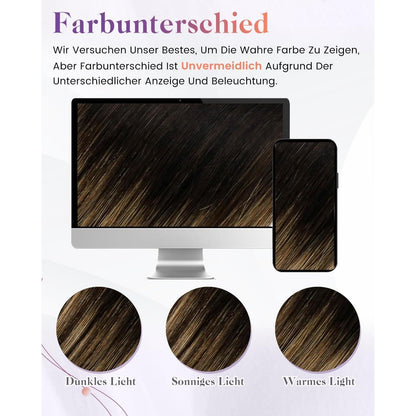 Echthaar Zopf Extension Schwarz Ombre Braun Balayage 40cm