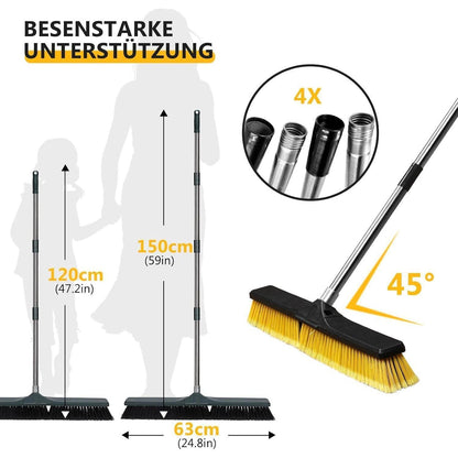 Straßenbesen 142cm Edelstahl Stiel 35cm Borsten Schwarz
