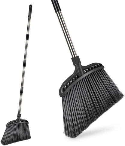 Besen mit Edelstahl Stiel 142 cm & 35 cm breite Borsten - Schwarz
