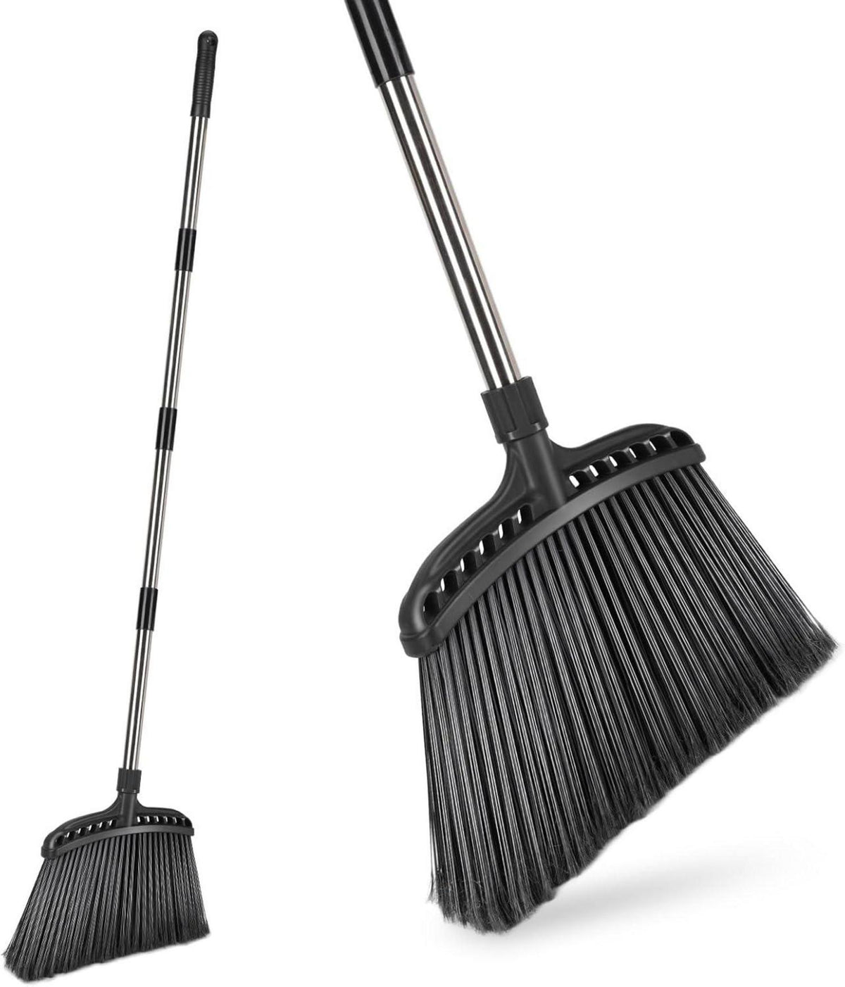 Besen mit Edelstahl Stiel 142 cm & 35 cm breite Borsten - Schwarz
