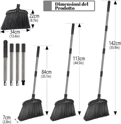 Straßenbesen 142cm Edelstahl Stiel 35cm Borsten Schwarz