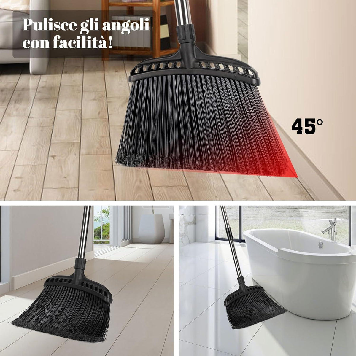 Masthome Straßenbesen mit Edelstahlstiel 142cm, 35cm Borsten - Schwarz