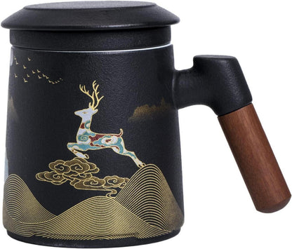 Keramik Teebecher mit Teesieb und Deckel handbemalt 400ML Black