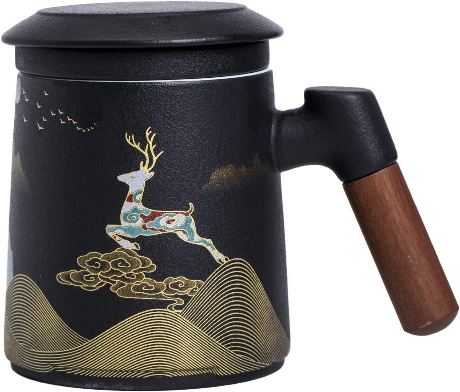 Keramik Teebecher mit Teesieb, Deckel