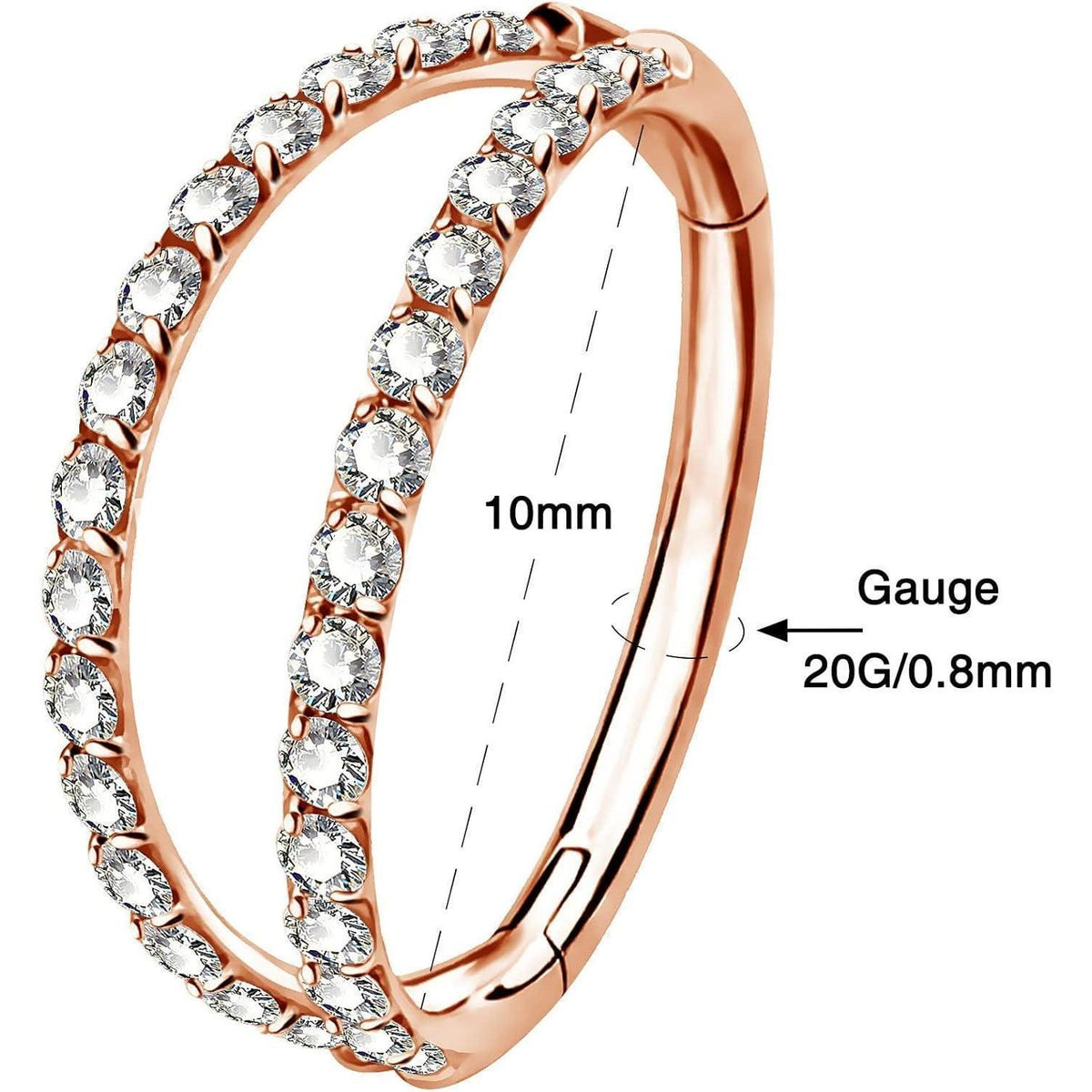 Helix Ring mit Zirkonia, 20G Rosegold, 10mm